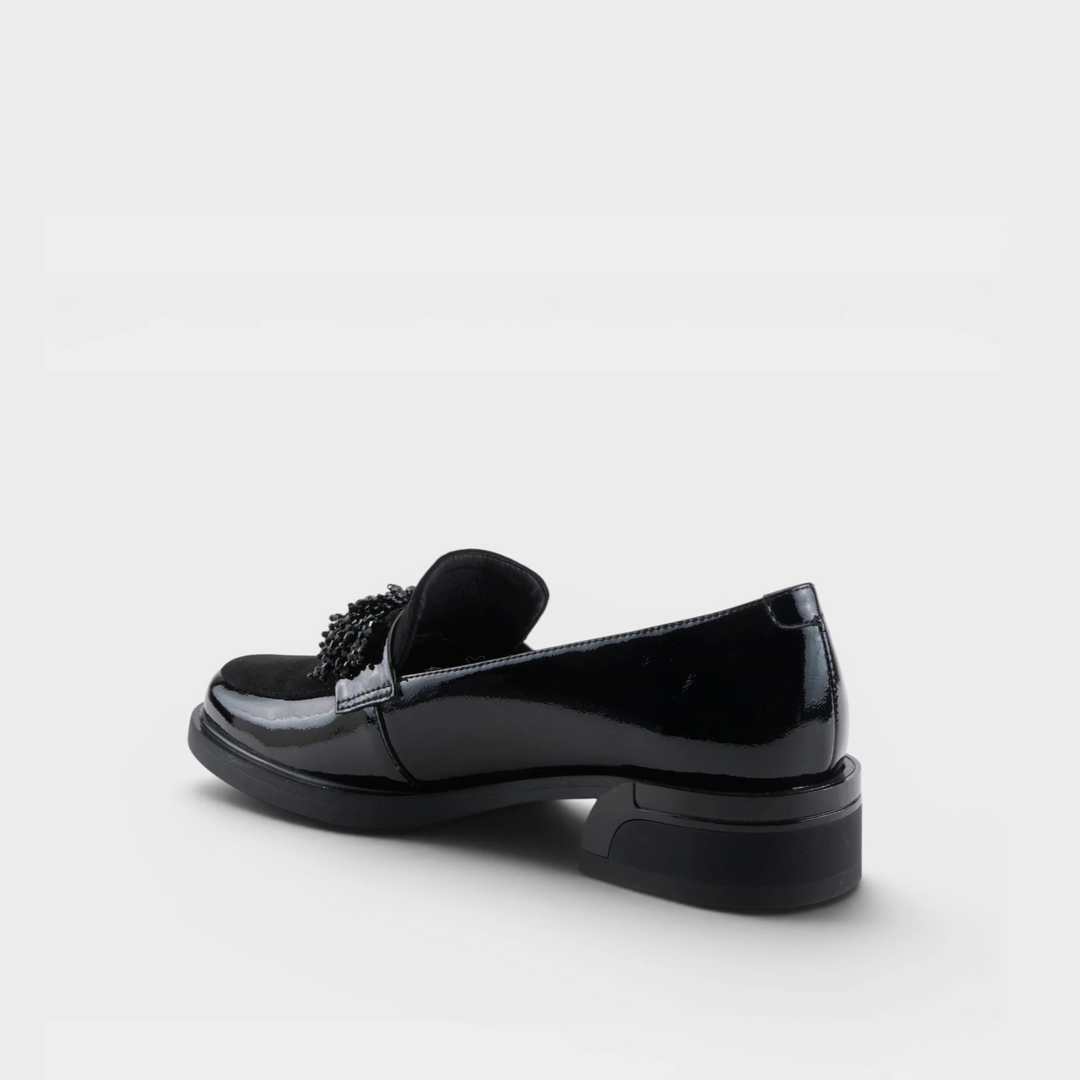 Gogetter Bead Fringe Black Patent Shoe