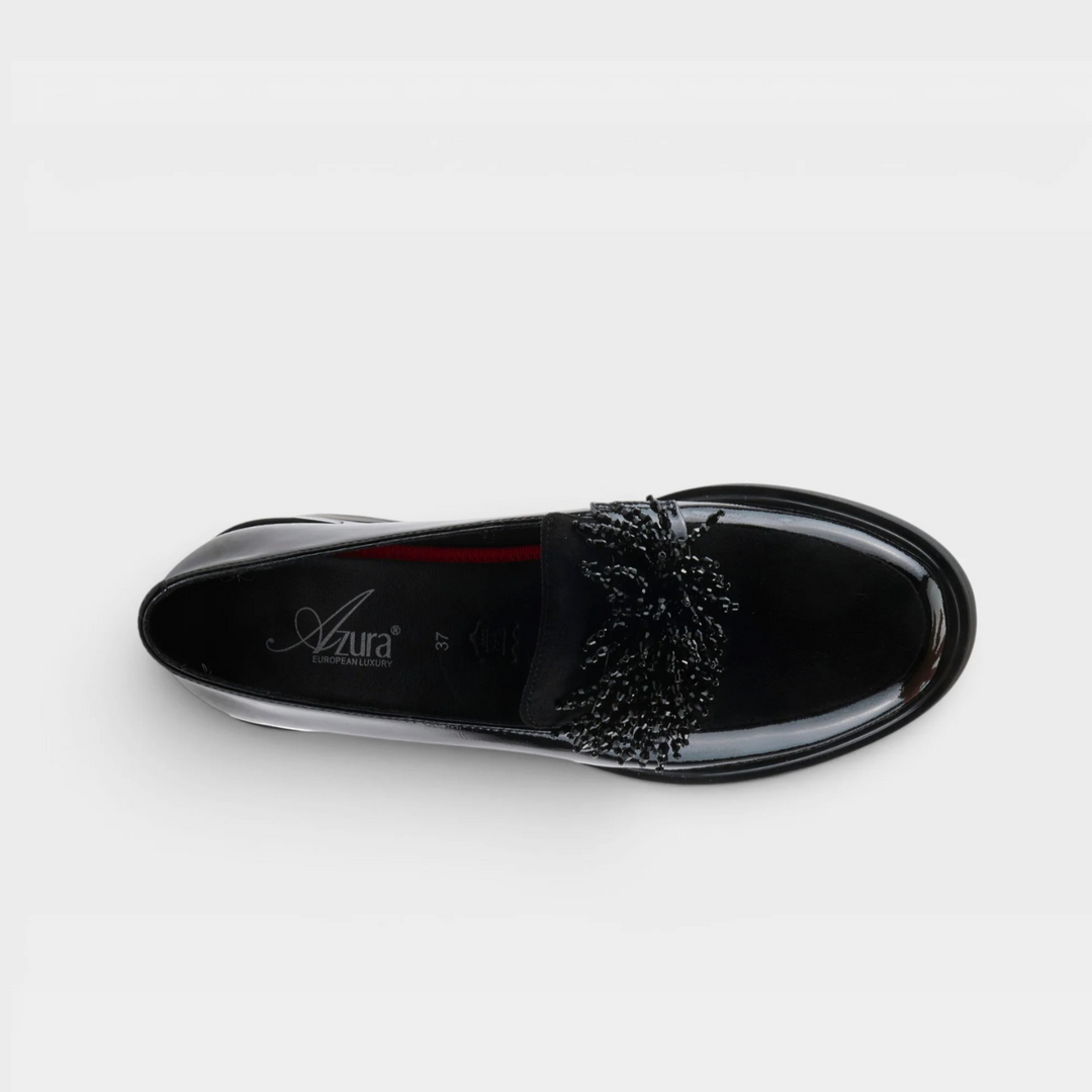 Gogetter Bead Fringe Black Patent Shoe