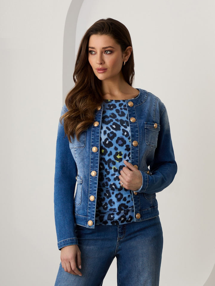 Denim Blue Animal Print Mesh Top