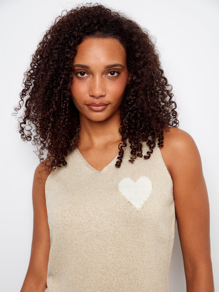 Gold Heart Detail Sleeveless Sweater