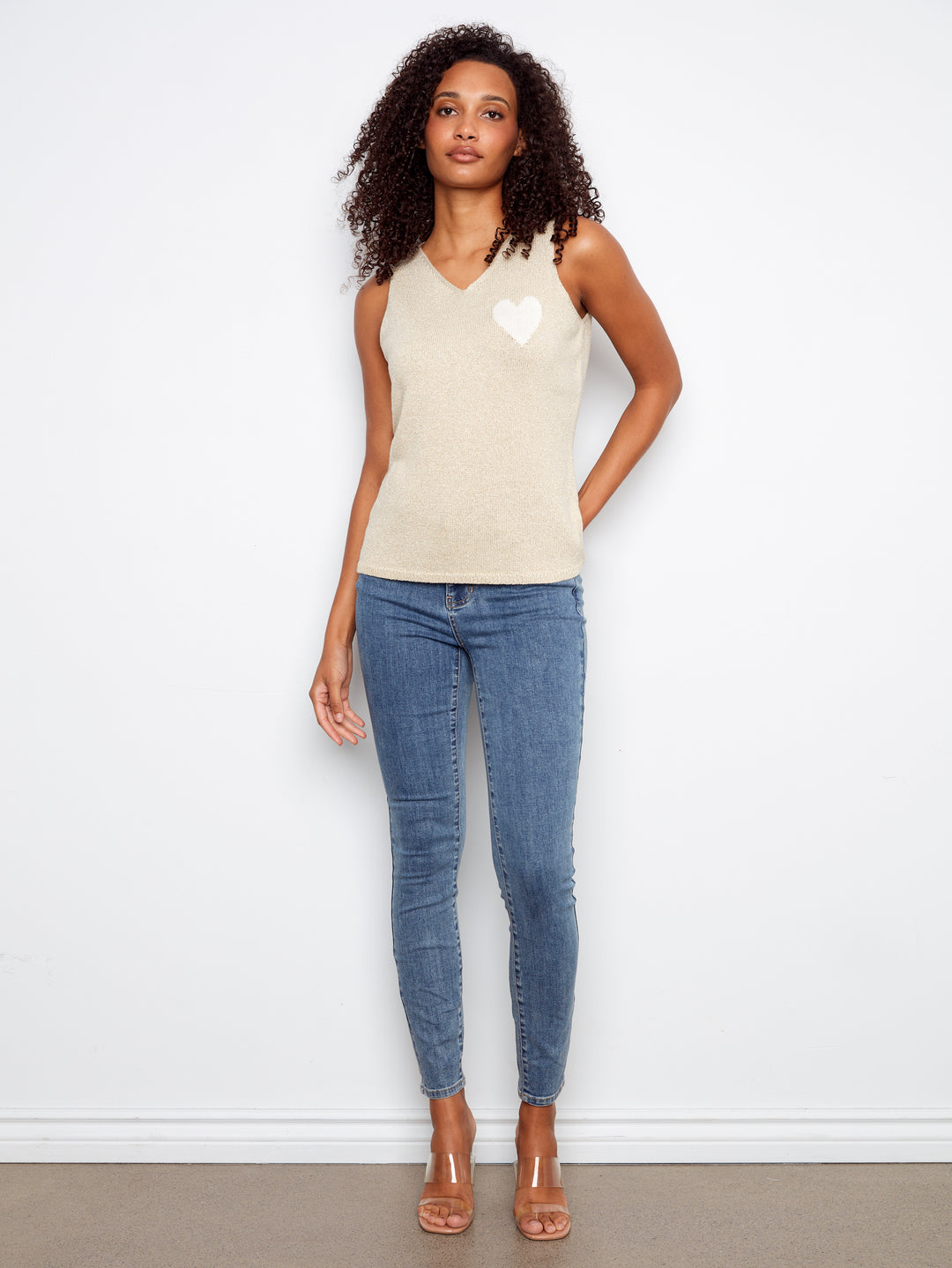 Gold Heart Detail Sleeveless Sweater