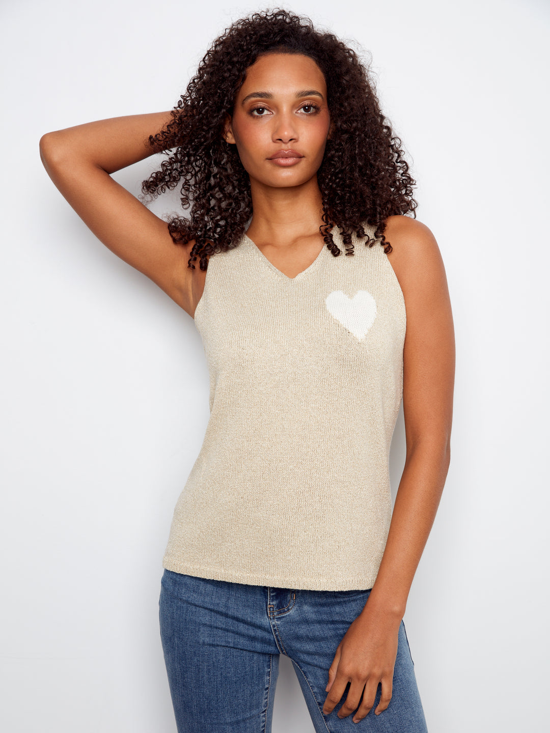 Gold Heart Detail Sleeveless Sweater