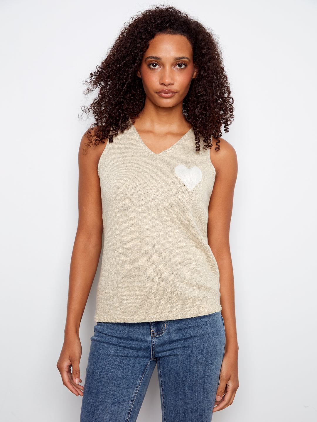 Gold Heart Detail Sleeveless Sweater