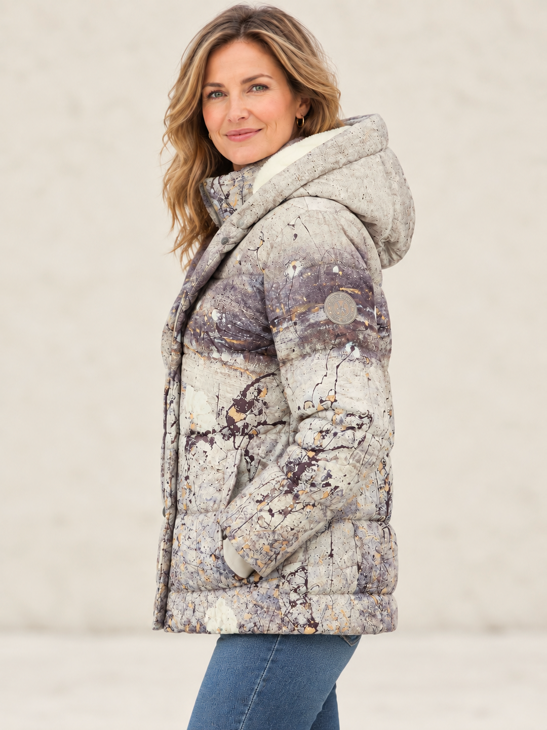 Golden Breeze Print Puffer Coat
