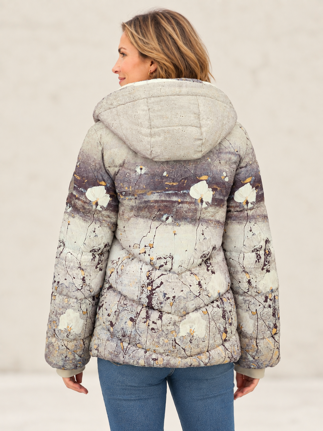 Golden Breeze Print Puffer Coat