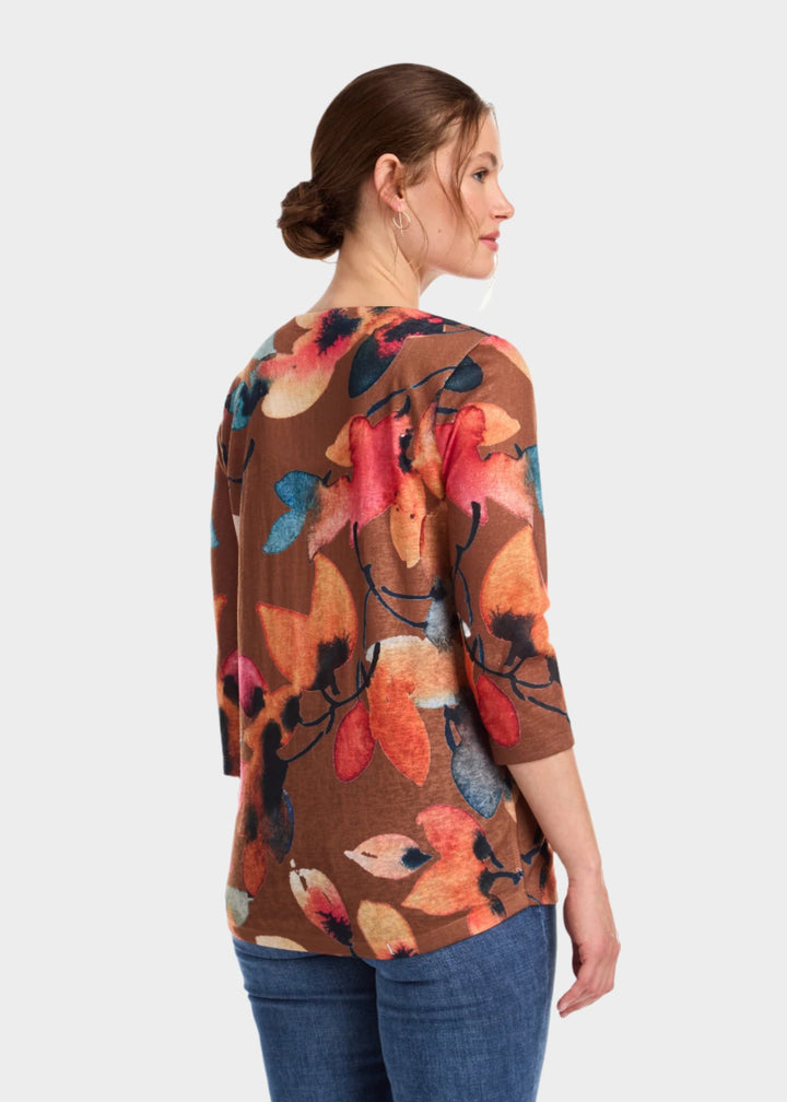 Golden Fall Print Notch Neck Top