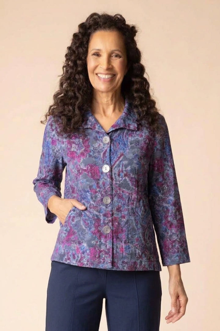 Grape Paisley Floral Print Pleat Back Jacket