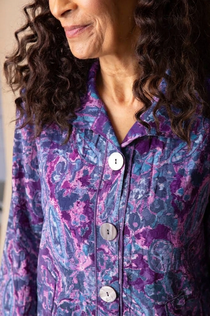 Grape Paisley Floral Print Pleat Back Jacket
