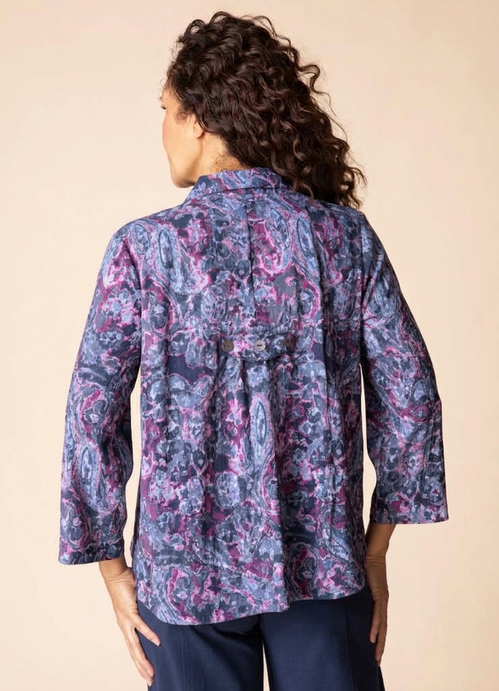 Grape Paisley Floral Print Pleat Back Jacket