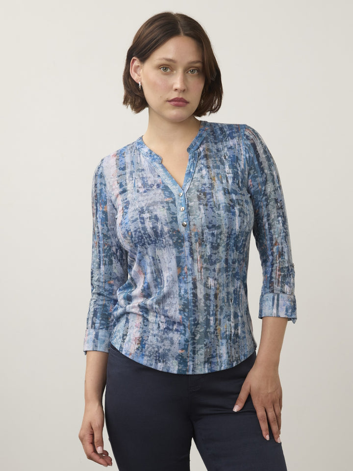 Gravity Indigo Print Henley Top