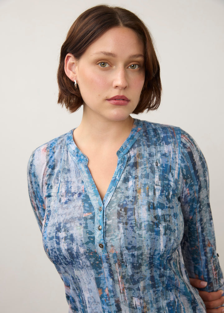 Gravity Indigo Print Henley Top