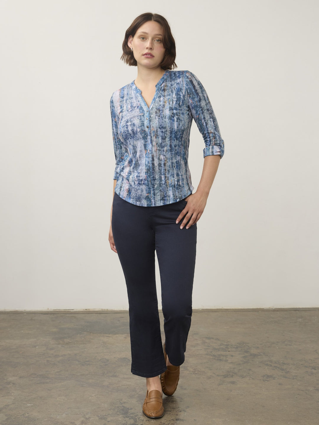 Gravity Indigo Print Henley Top