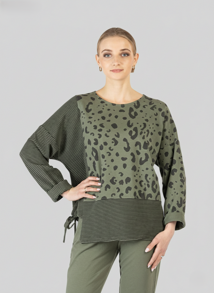Green Stripe and Animal Print Top