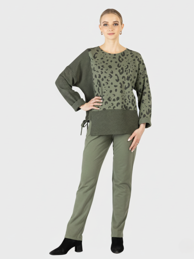 Green Stripe and Animal Print Top