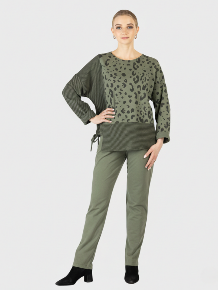 Green Stripe and Animal Print Top