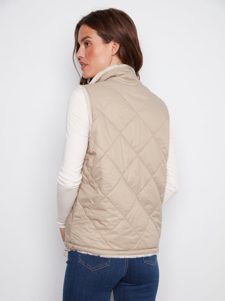 Greige Reversible Quilted Faux Fur Vest