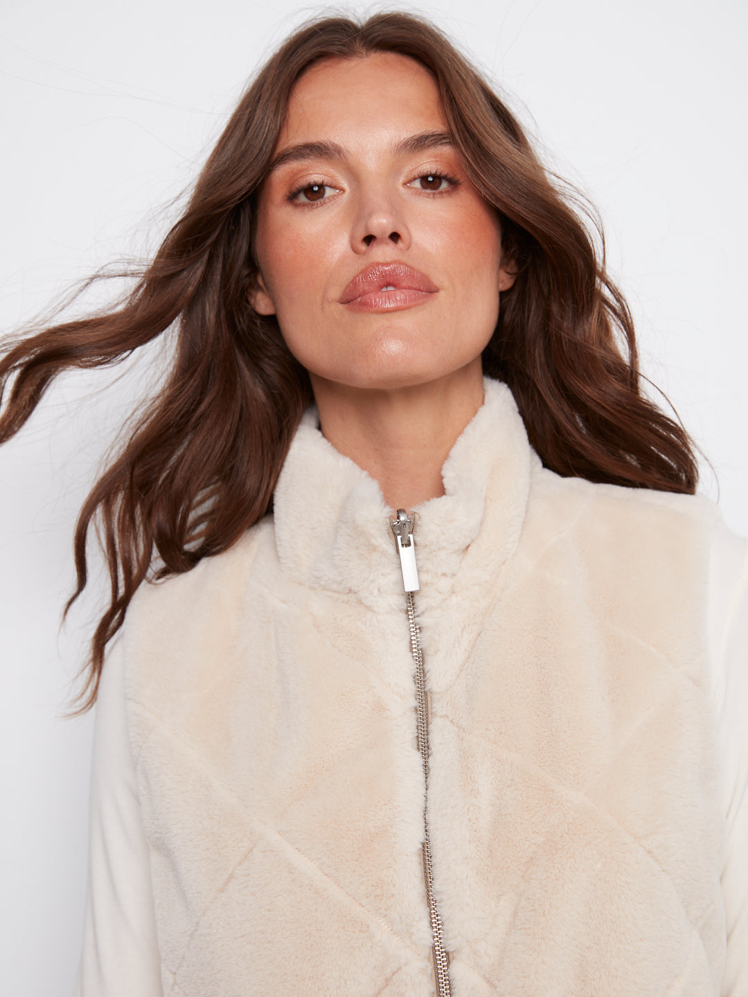 Greige Reversible Quilted Faux Fur Vest