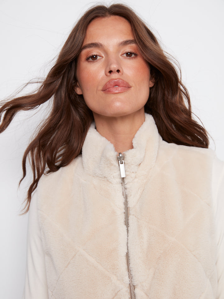 Greige Reversible Quilted Faux Fur Vest