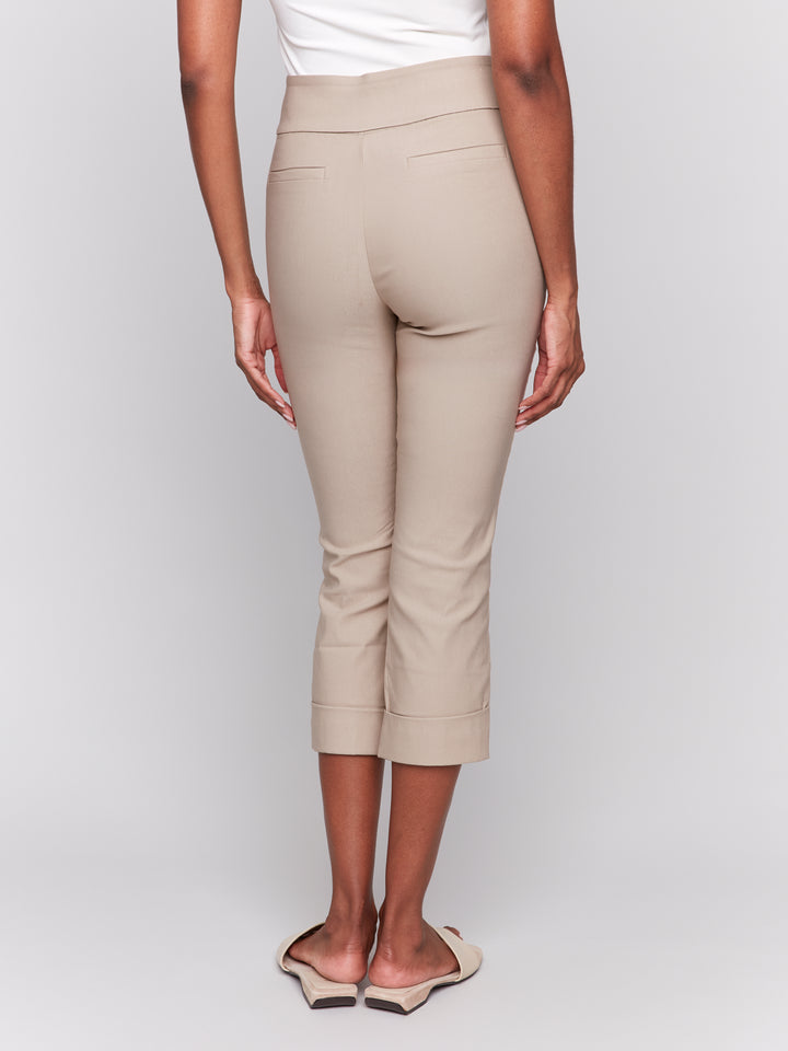 Greige Stretch Pull On Cuffed Crop Pant