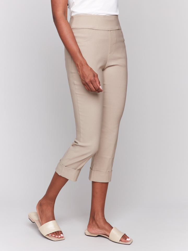 Greige Stretch Pull On Cuffed Crop Pant