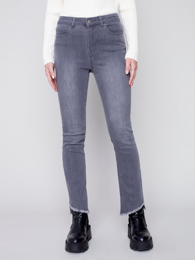 Grey Asymmetrical Hem Bootcut Jean