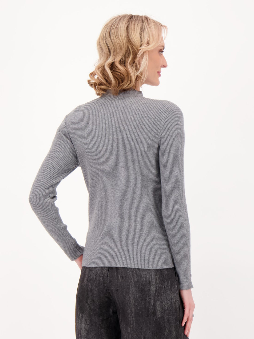 Grey Button and Lace Rib Knit Sweater
