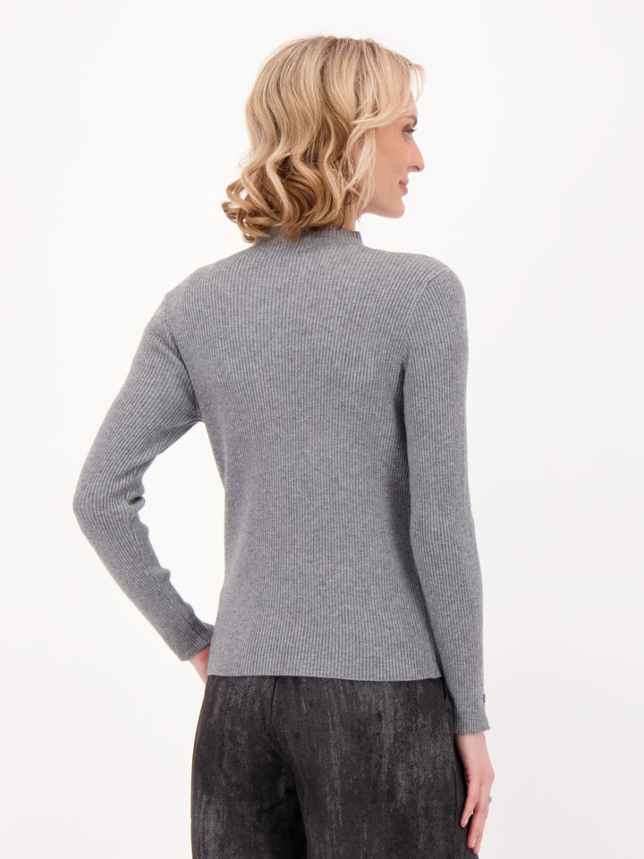 Grey Button and Lace Rib Knit Sweater