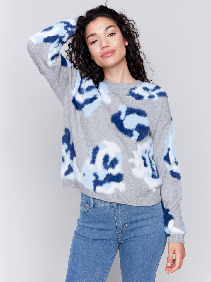 Grey Floral Jacquard Sweater