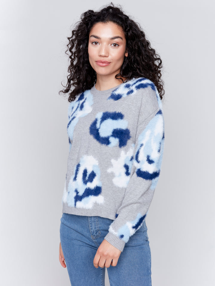 Grey Floral Jacquard Sweater