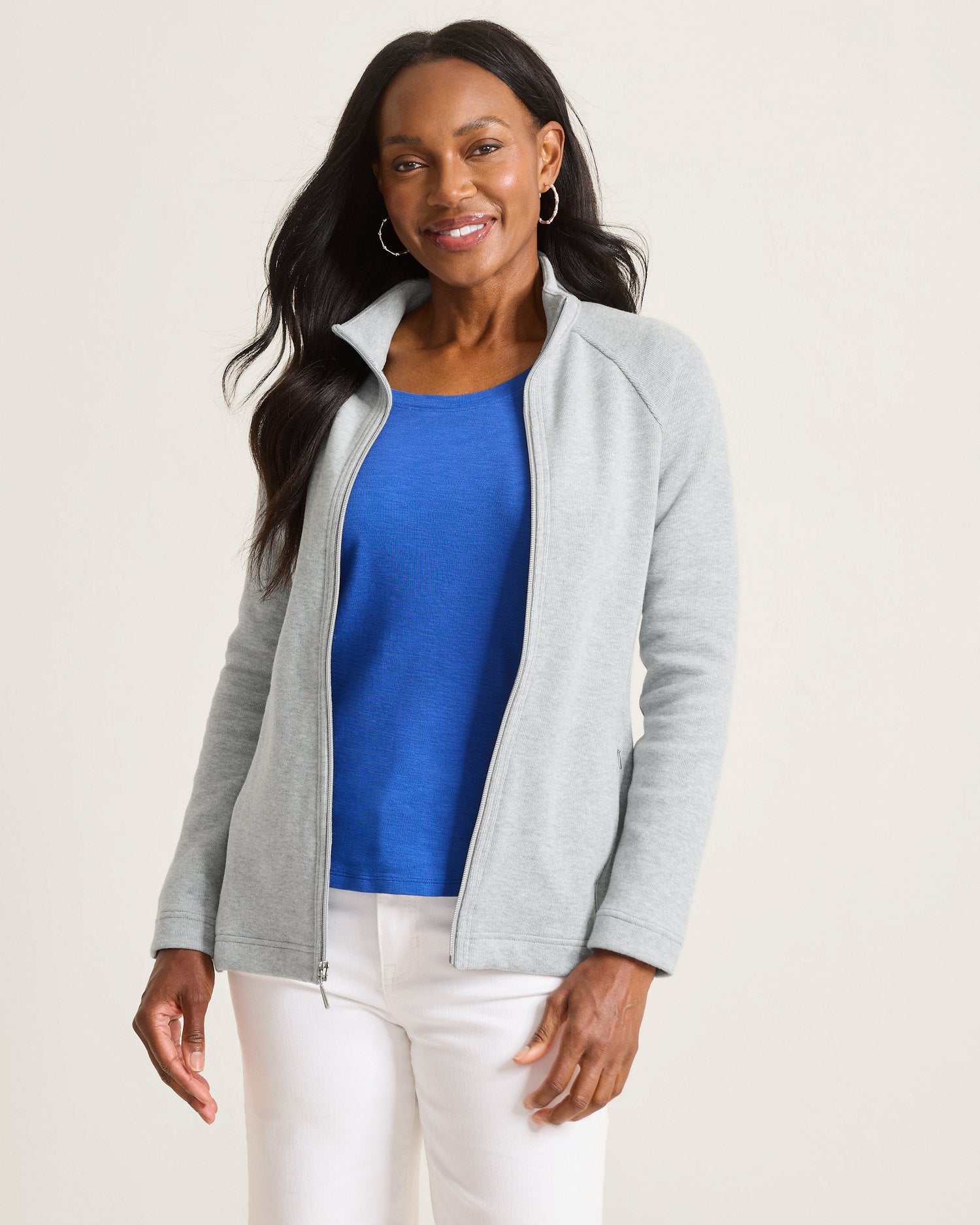 美品 BIBIY. AGATHA PEPURAMU JACKET Grey New Aruba Full Zip Sweatshirt Jacket | Cathy Allan Ladieswear