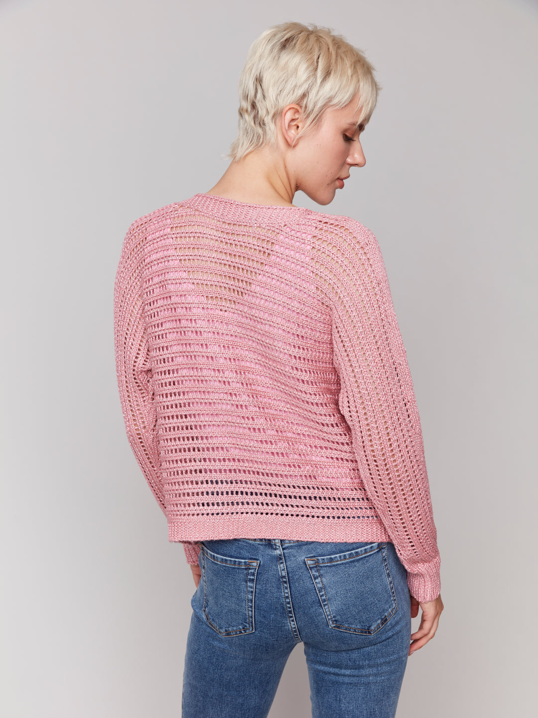 Guava Metallic Fishnet Sweater