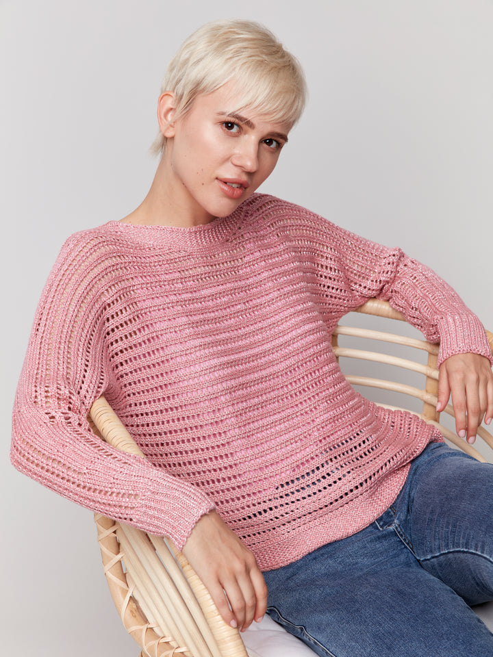 Guava Metallic Fishnet Sweater