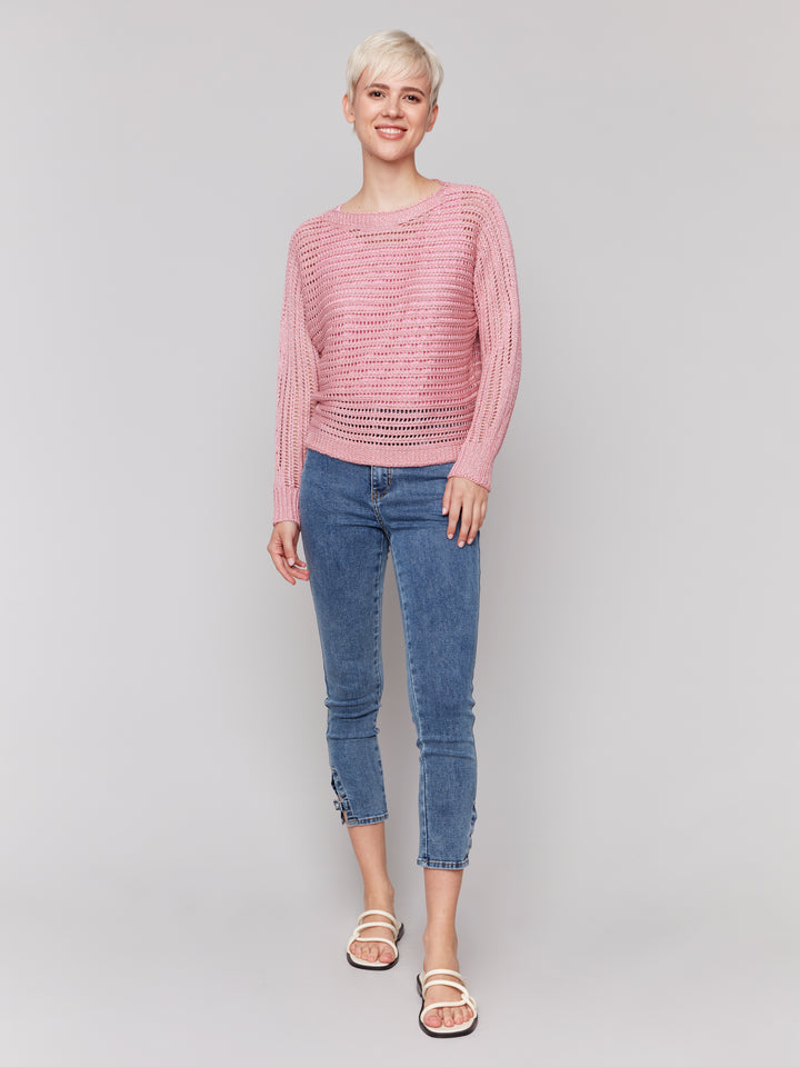 Guava Metallic Fishnet Sweater