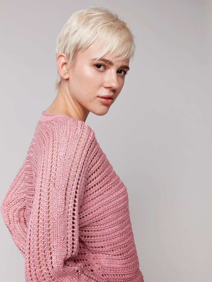 Guava Metallic Fishnet Sweater