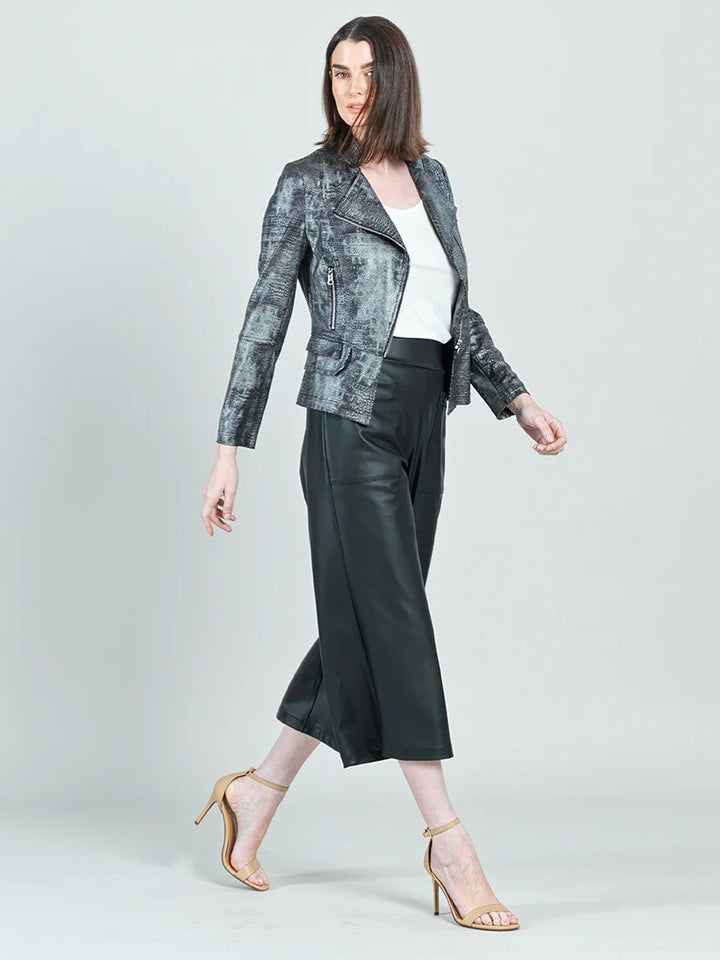 Gunmetal Metallic Liquid Leather Biker Jacket