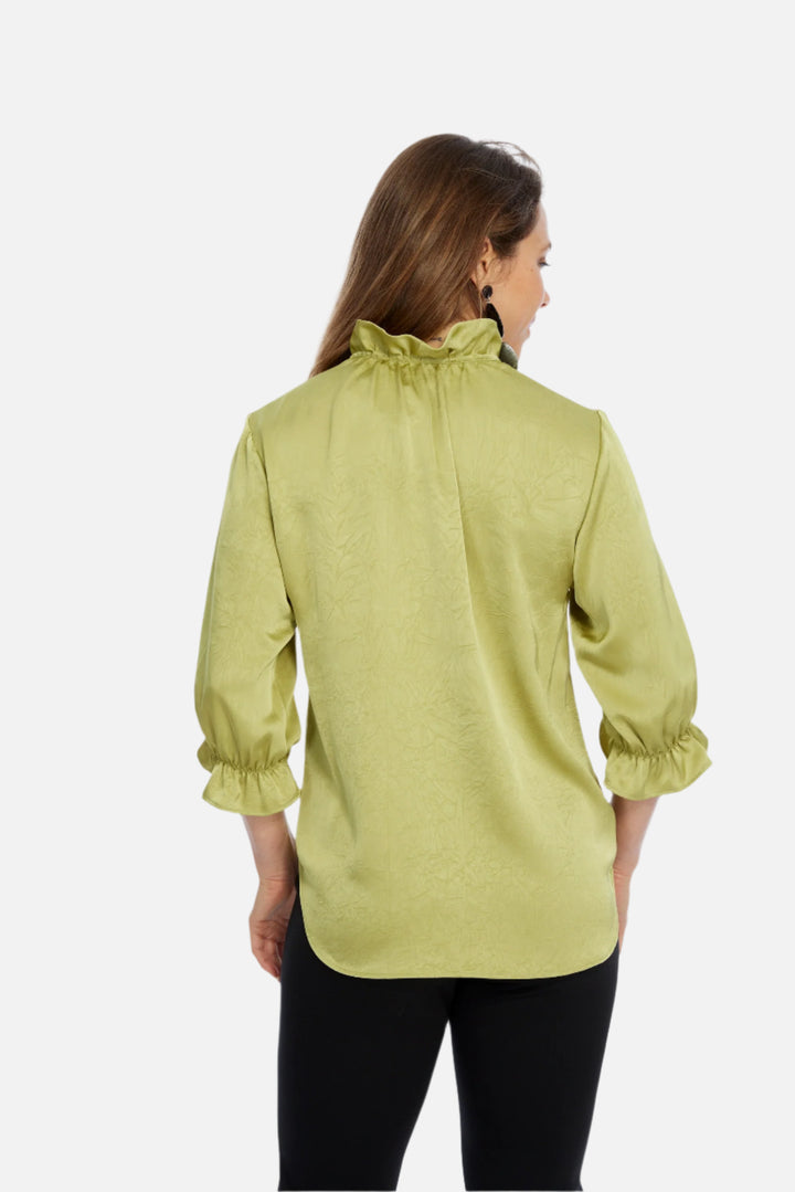 Hailey Leaf Green Ruffle Neck Brushed Satin Blouse