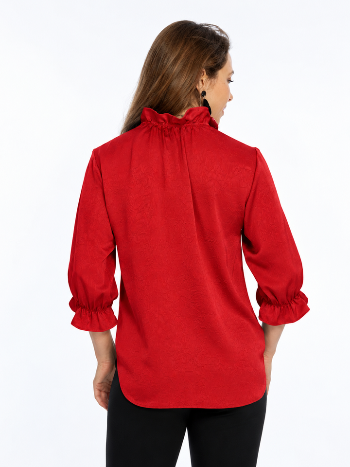 Hailey Red Ruffle Neck Brushed Satin Blouse