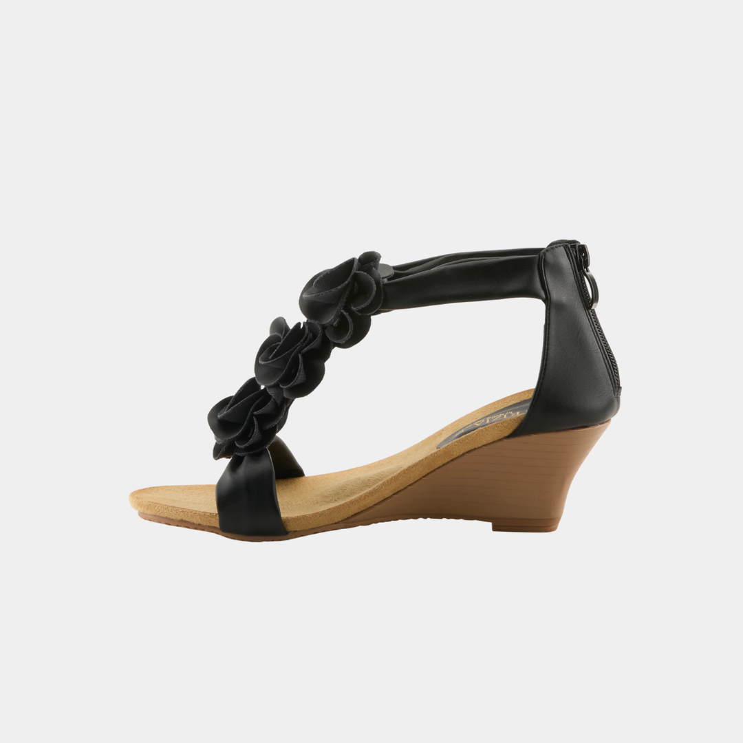 Harlequin Black Rosette Wedge Shoe