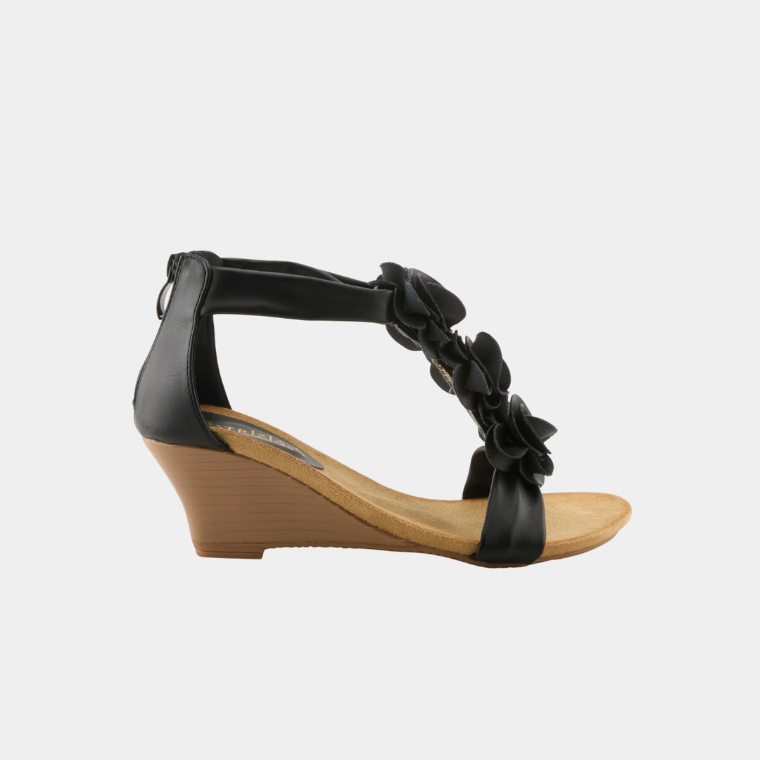 Harlequin Black Rosette Wedge Shoe