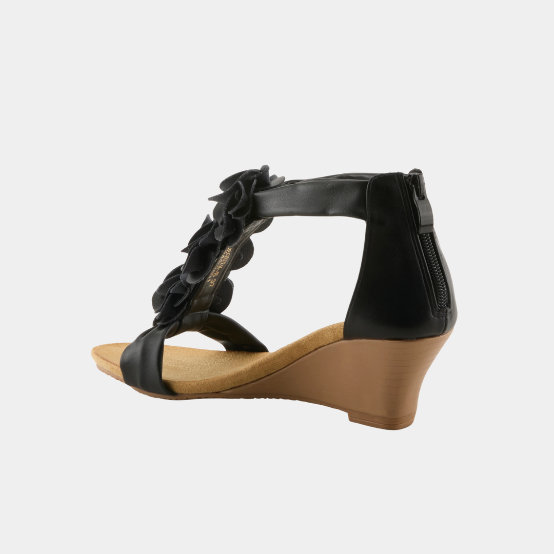 Harlequin Black Rosette Wedge Shoe