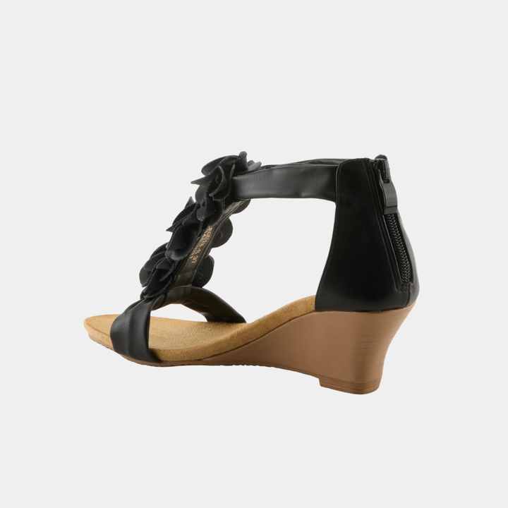 Harlequin Black Rosette Wedge Shoe