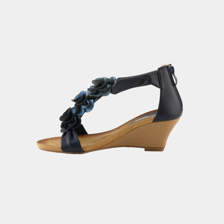 Harlequin Navy Rosette Wedge Shoe