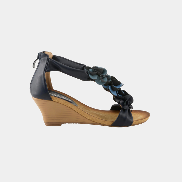 Harlequin Navy Rosette Wedge Shoe