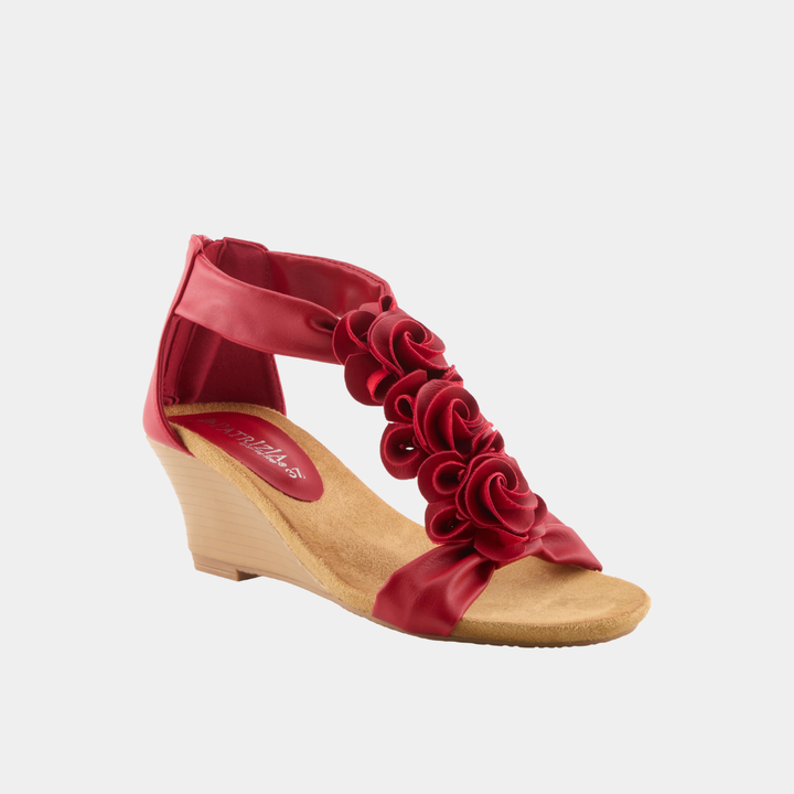 Harlequin Red Rosette Wedge Shoe