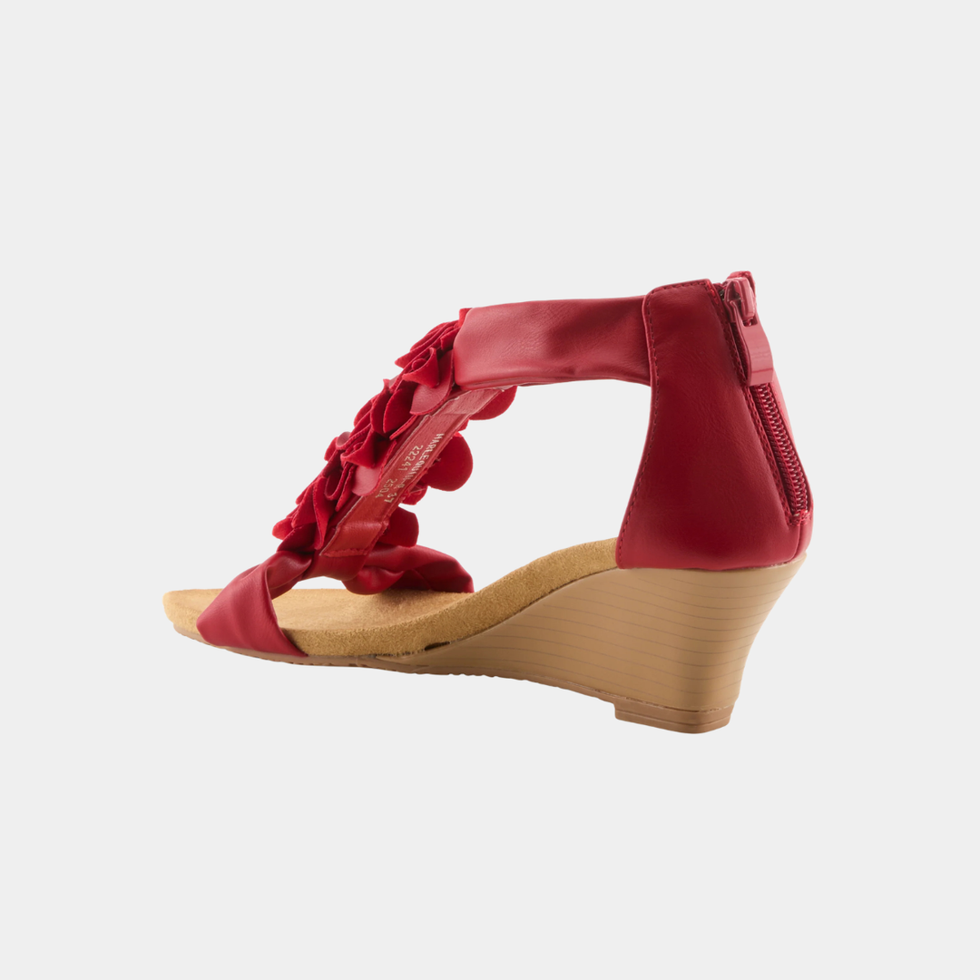 Harlequin Red Rosette Wedge Shoe