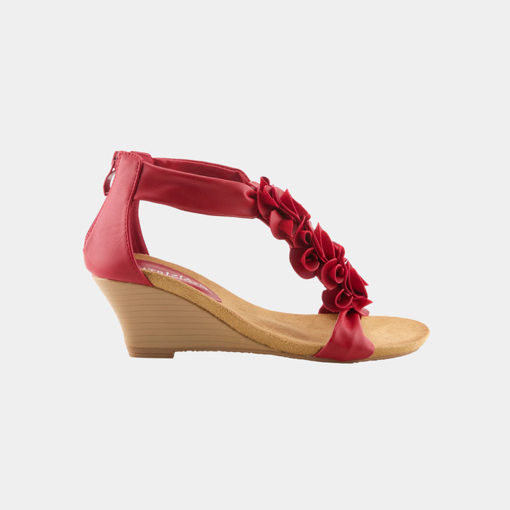 Harlequin Red Rosette Wedge Shoe