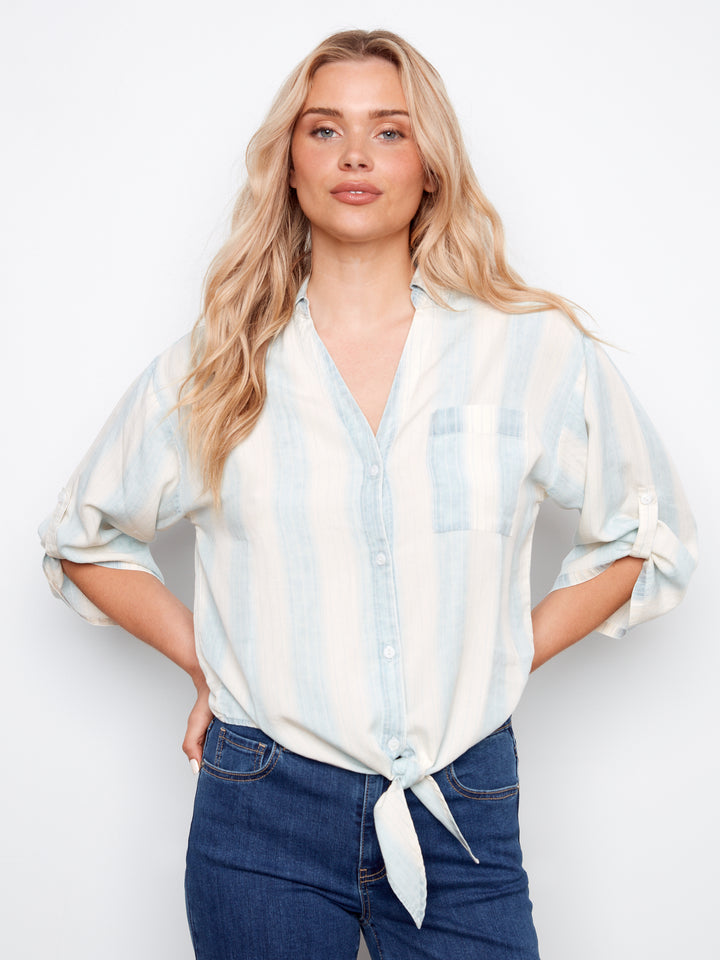 Haze Stripe Tie Front Blouse