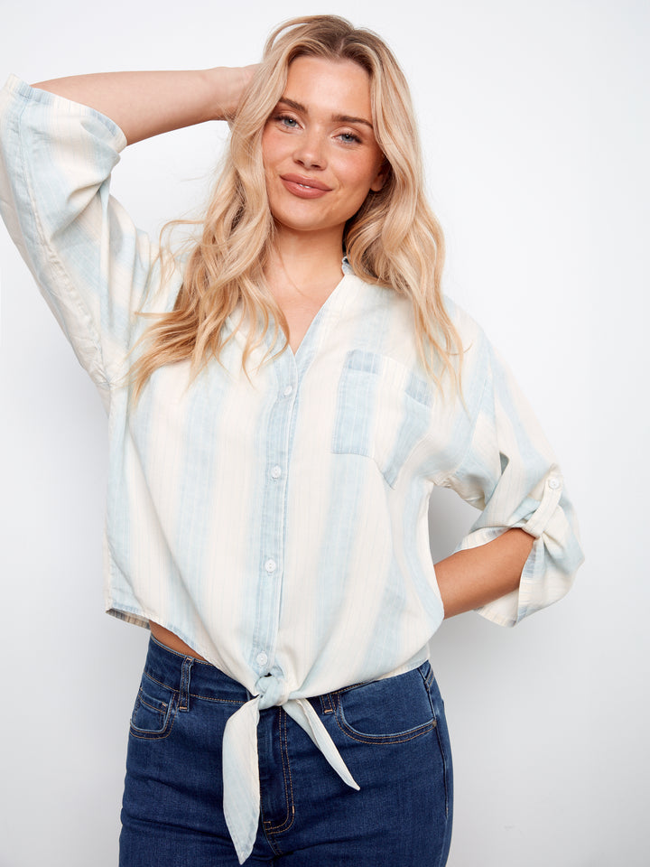 Haze Stripe Tie Front Blouse
