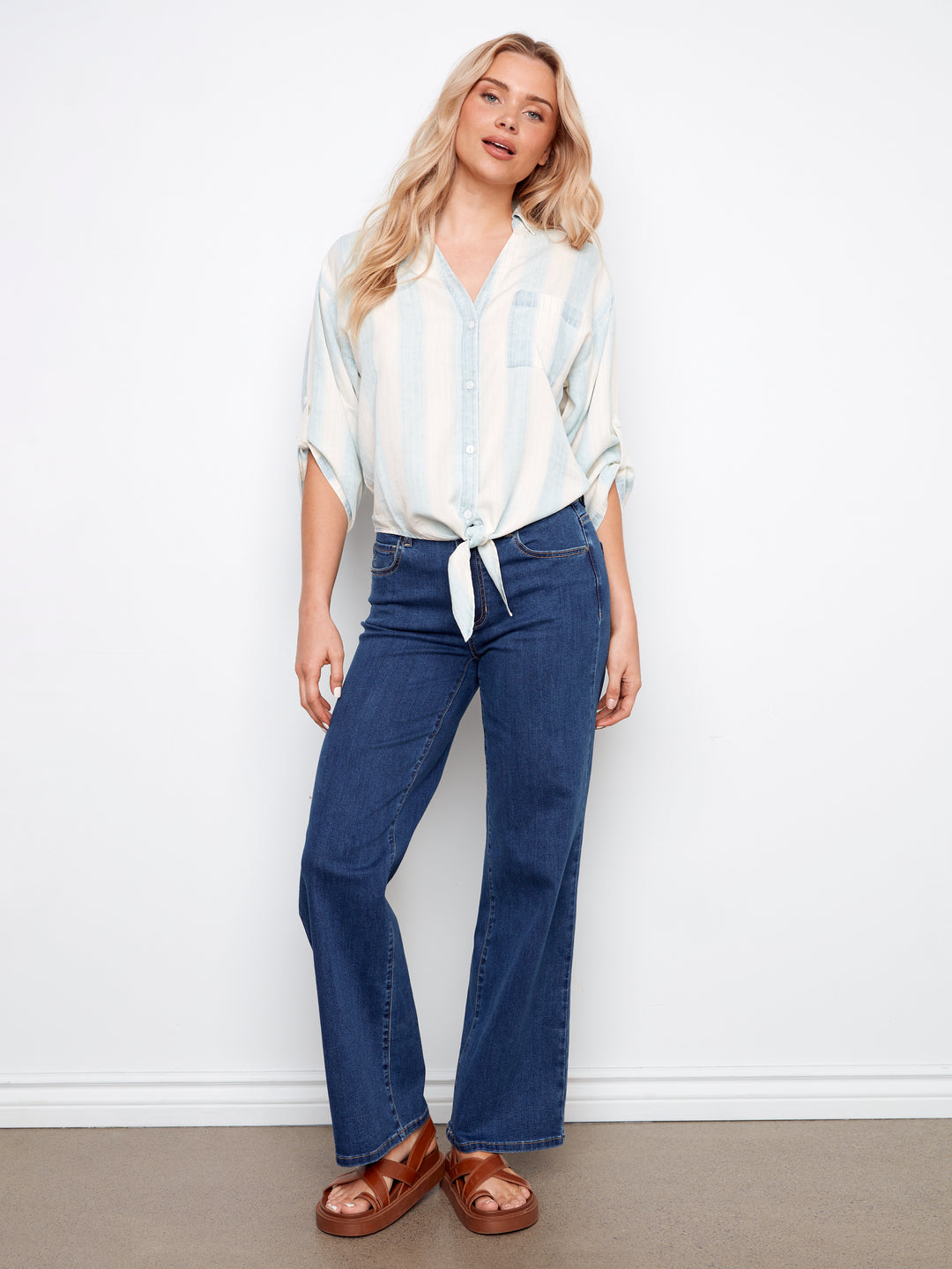 Haze Stripe Tie Front Blouse