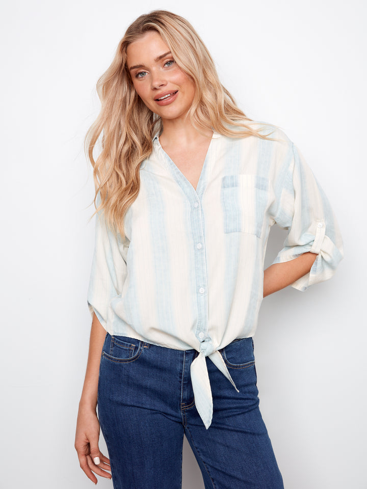 Haze Stripe Tie Front Blouse